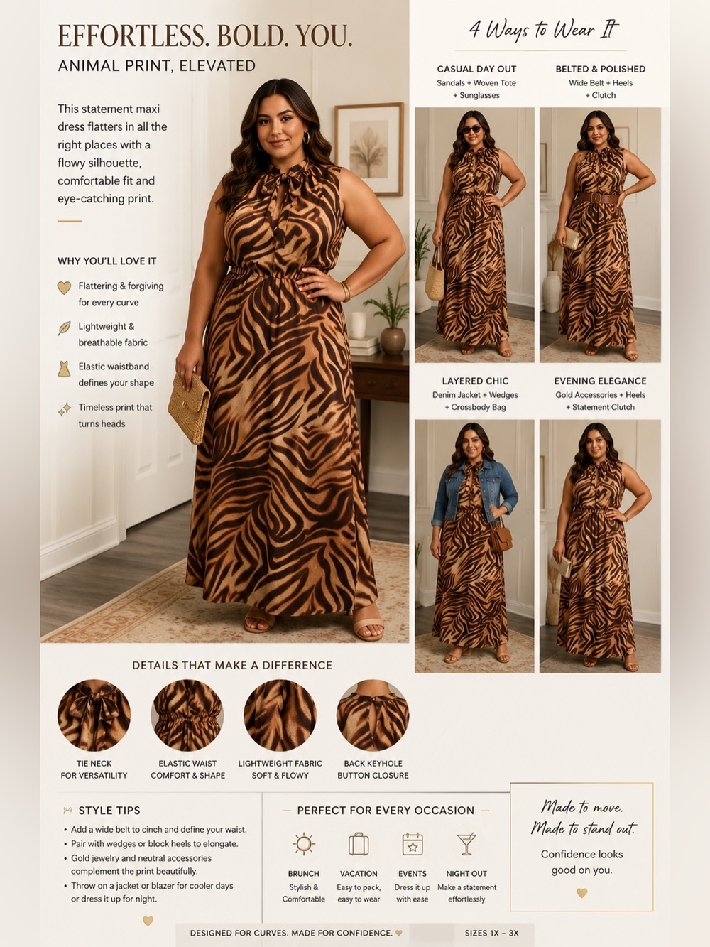 NWT Brown Zebra Print Maxi Dress 22W